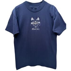 Montana Wolf Graphic T Shirt Mens Large Blue H.I Miller Gold Made USA Tee